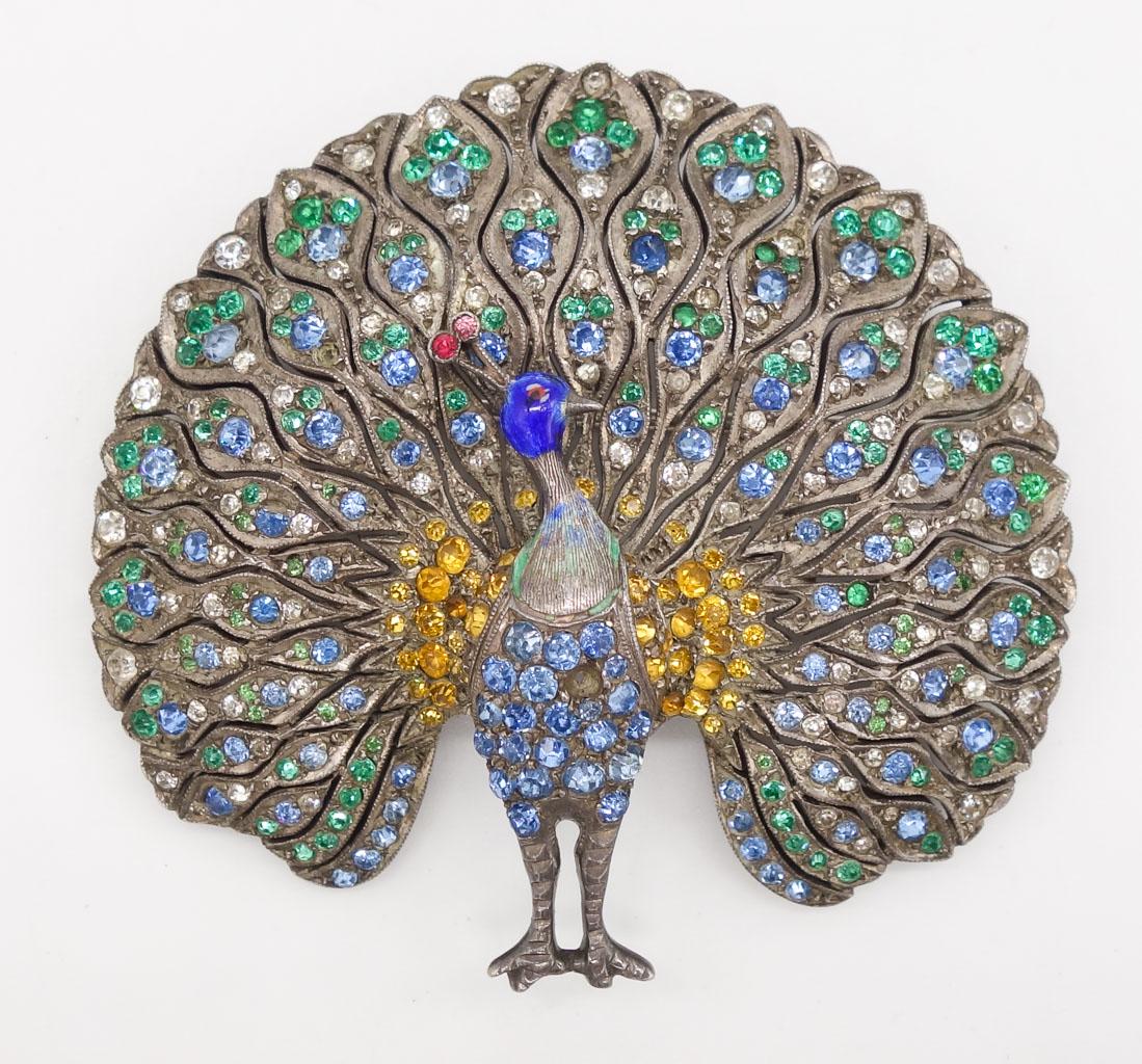 Vintage Sterling Silver Multicolor Rhinestone Peacock Brooch Pin (1 of 3)