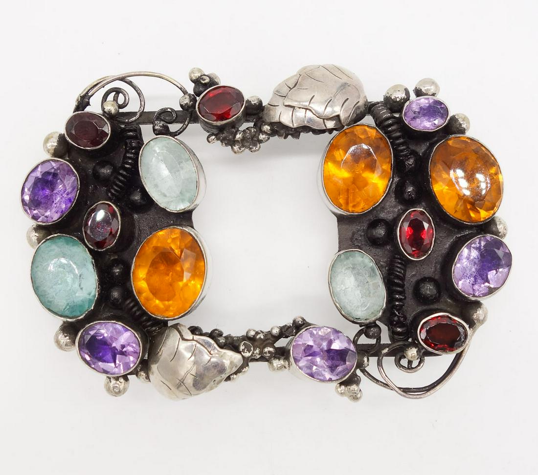 Vintage Studio Sterling Silver Multi-Color Stone Belt Buckle (1 of 2)