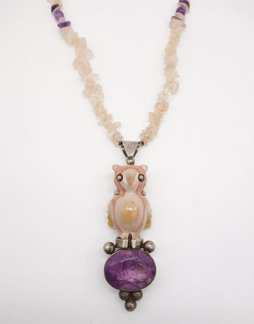 Amy Kahn Russell Figural Owl Amethyst Quartz Bead Sterling Silver Necklace (1 of 3)