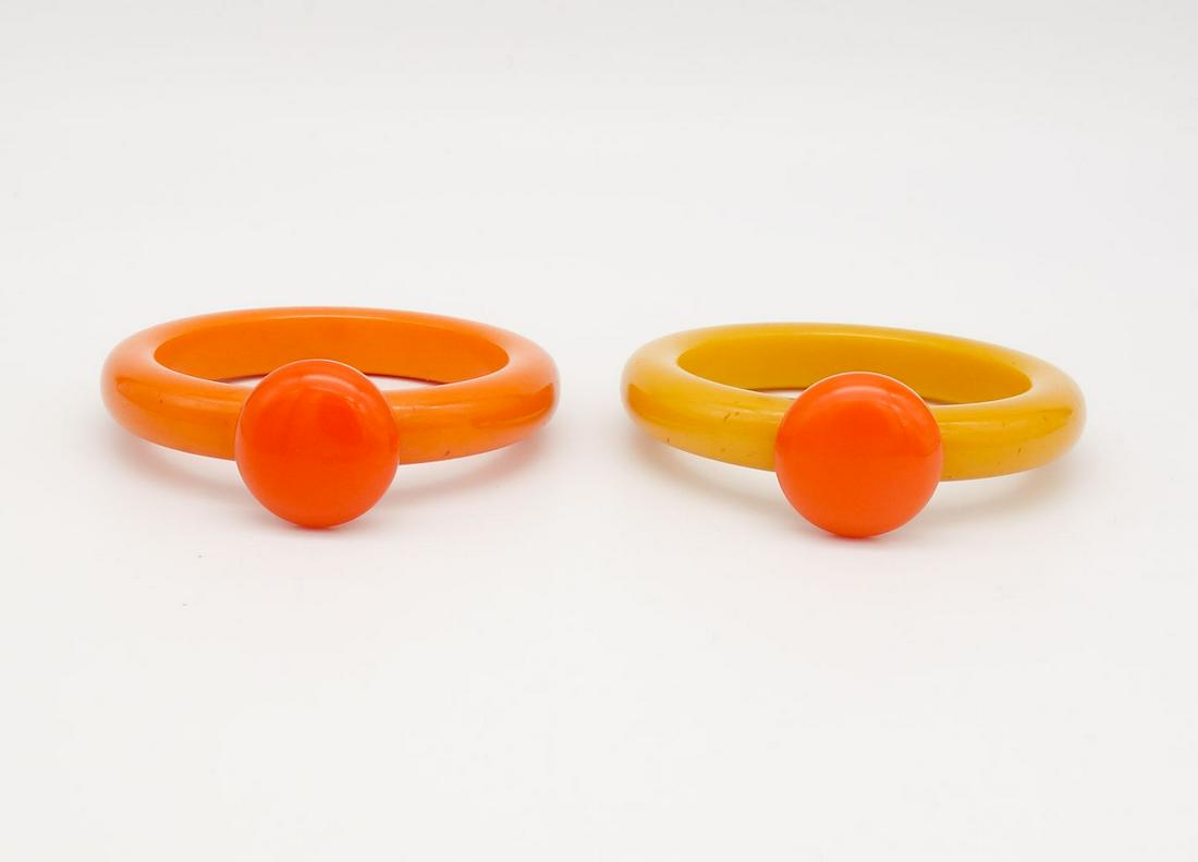 Vintage Mid Century Yellow and Orange Bakelite Bangle Bracelets (1 of 3)