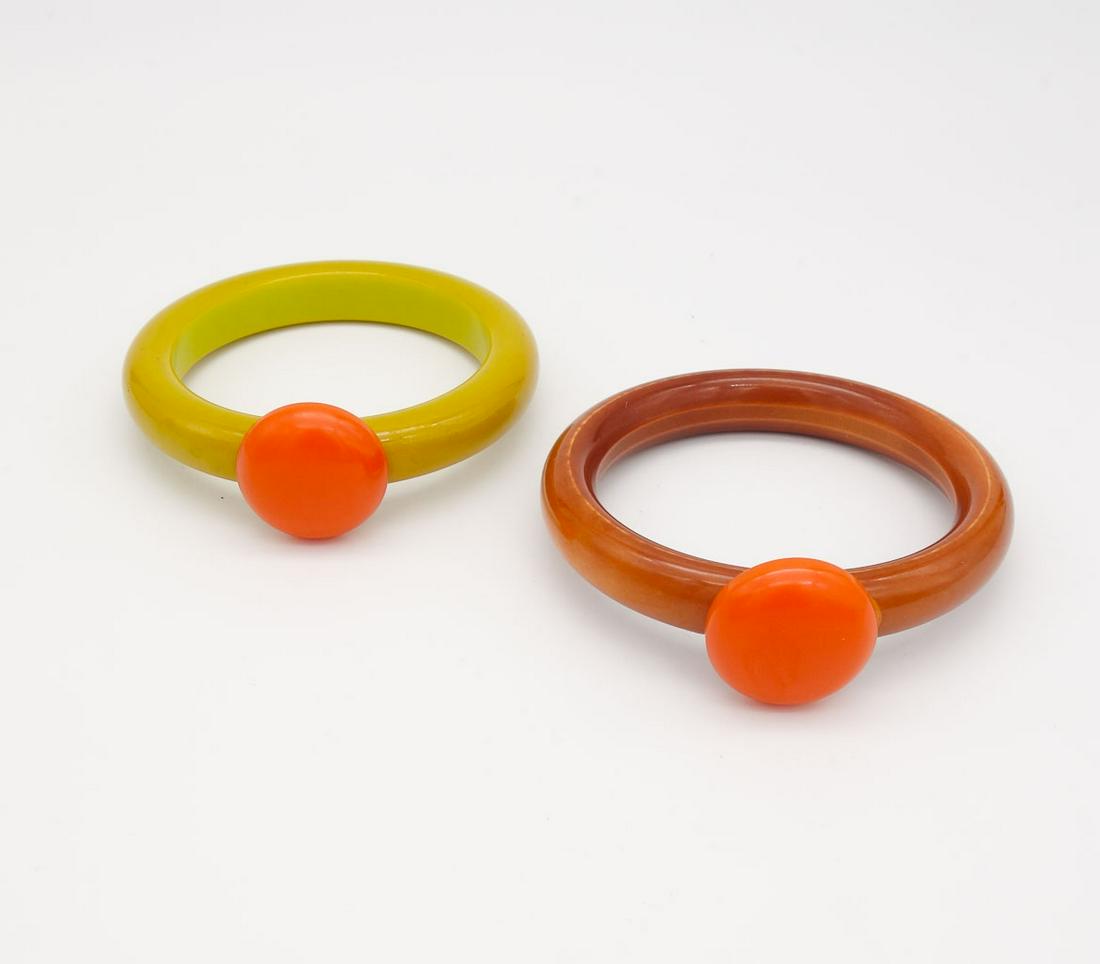 Vintage Mid Century Brown, Green and Orange Bakelite Bangle Bracelets (1 of 3)