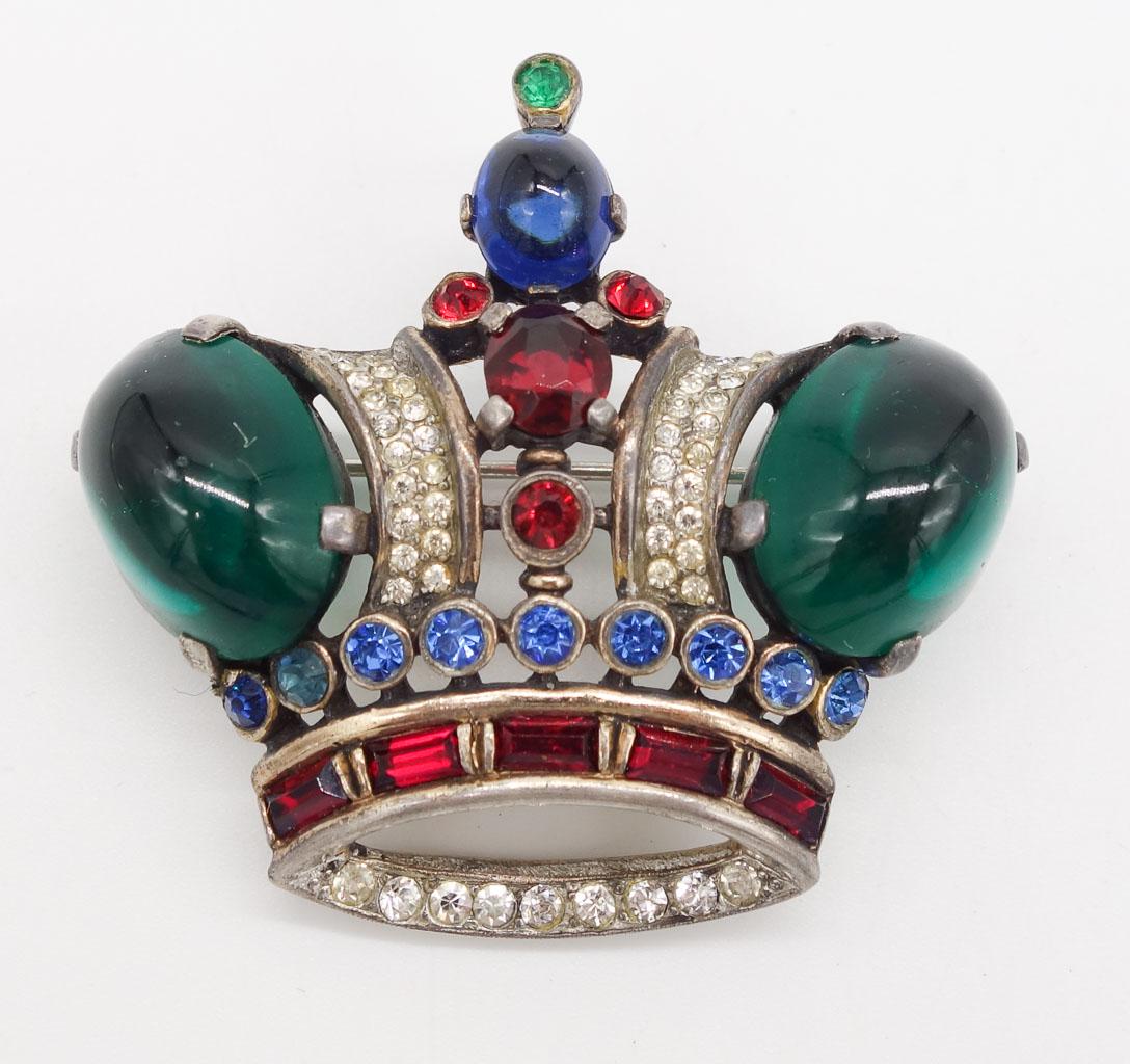 Vintage Alfred Philippe Trifari Jeweled Sterling Silver Crown Brooch Pin (1 of 3)