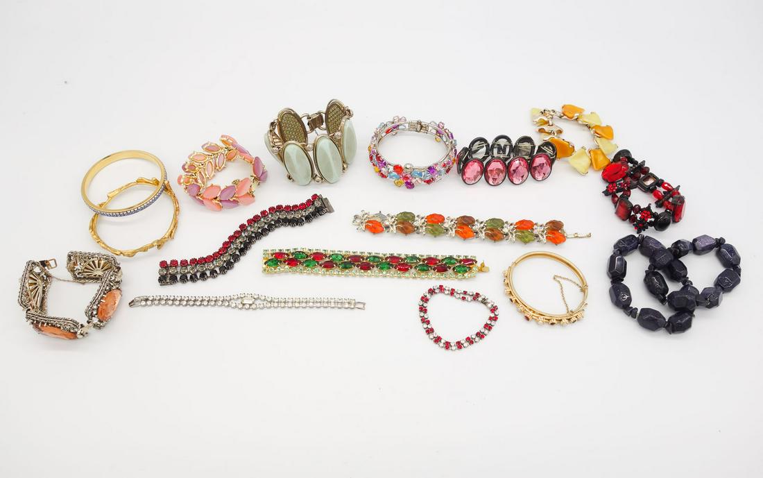 Vintage Lot 17 Bracelets incl Kramer Blue Goldstone, Rhinestone, Bangle Bracelets (1 of 2)