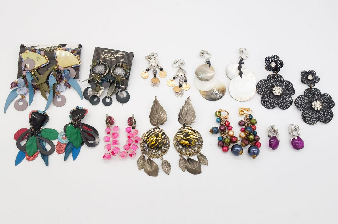 Vintage Lot 10 Pairs Earrings incl Trifari Purple Dangles, Chipita, Shell, and More (1 of 2)