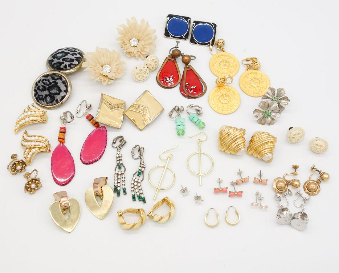 Vintage Lot 25 Pairs Earrings incl Coro, Money, Sterling Silver Napier, Erwin, Trifari Etc (1 of 2)