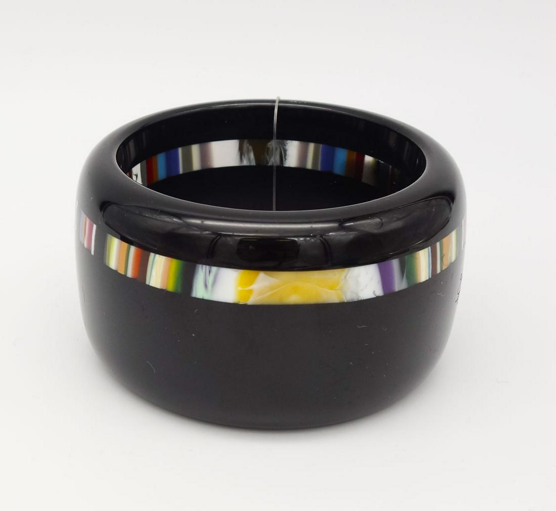 Sobral Pop Art Resin Colorful Stripe Black Wide Bangle Bracelet (1 of 2)