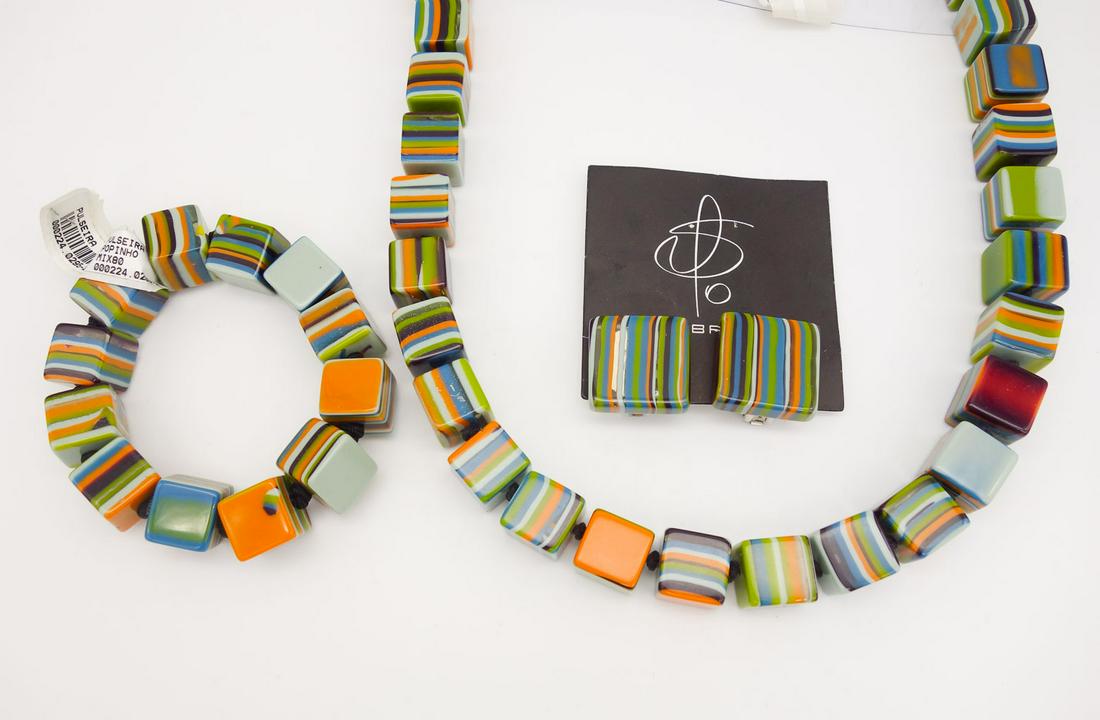 Sobral Pop Art Colorful Stripe Resin Necklace, Earrings, Bracelet Suite (1 of 2)