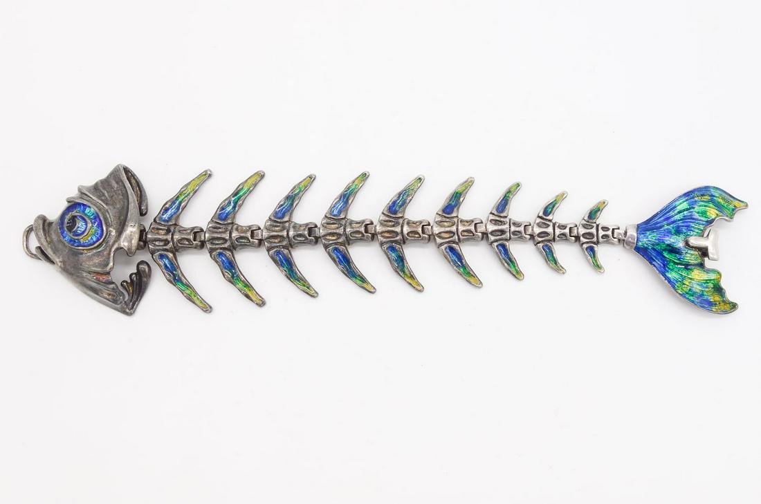 Vintage Sterling Silver Enamel Articulated Bonefish Bracelet (1 of 4)