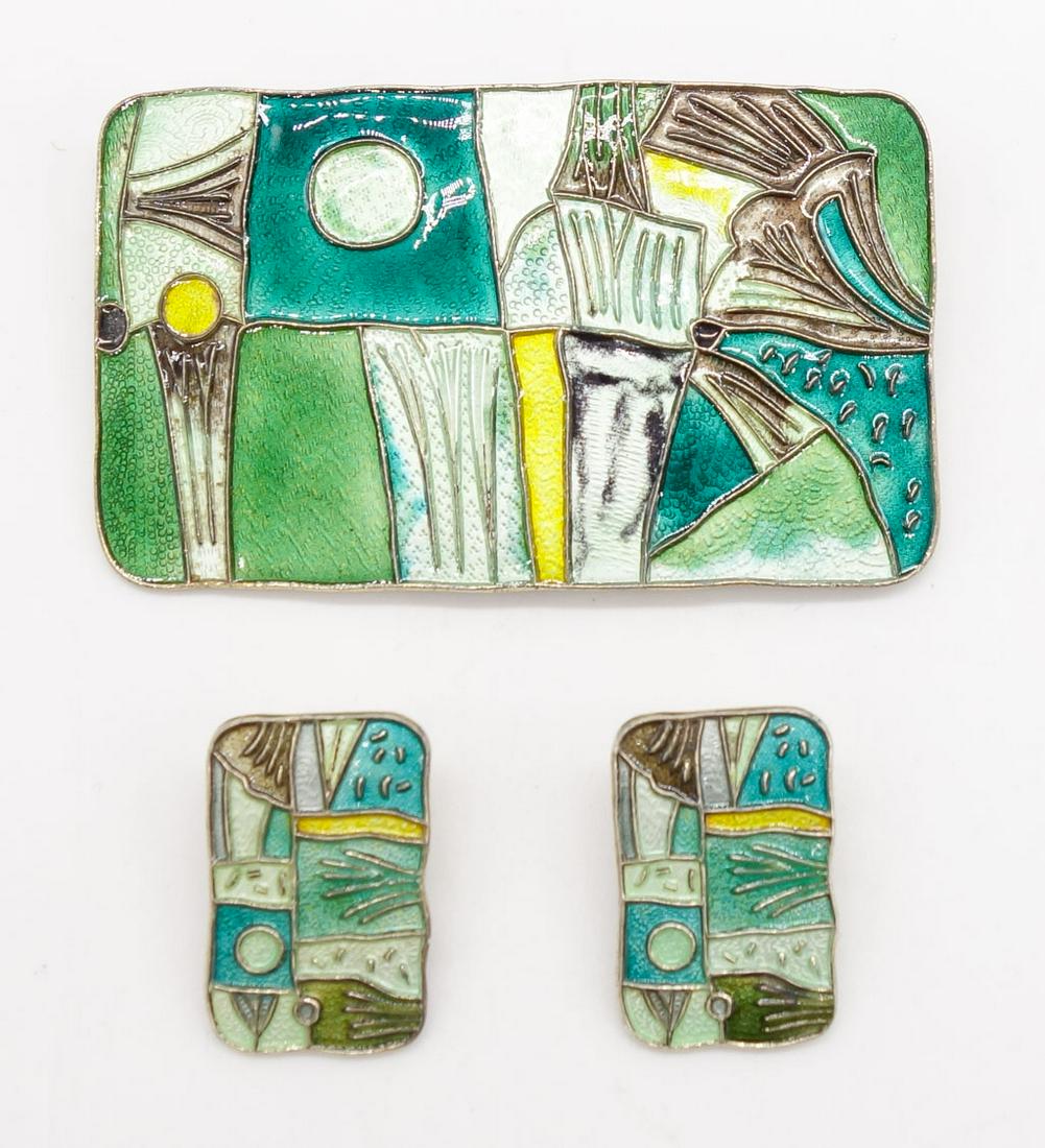 Vintage David Andersen Norway Sterling Silver 925S Modernist Enamel Brooch and Earrings Suite (1 of 2)