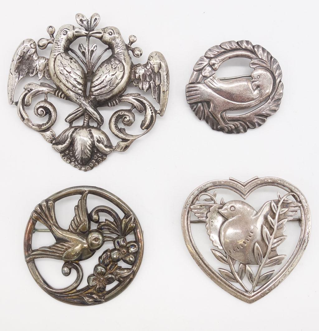 Group Mid Century Vintage Sterling Silver Brooch Pins incl Coro and BRKS (1 of 4)