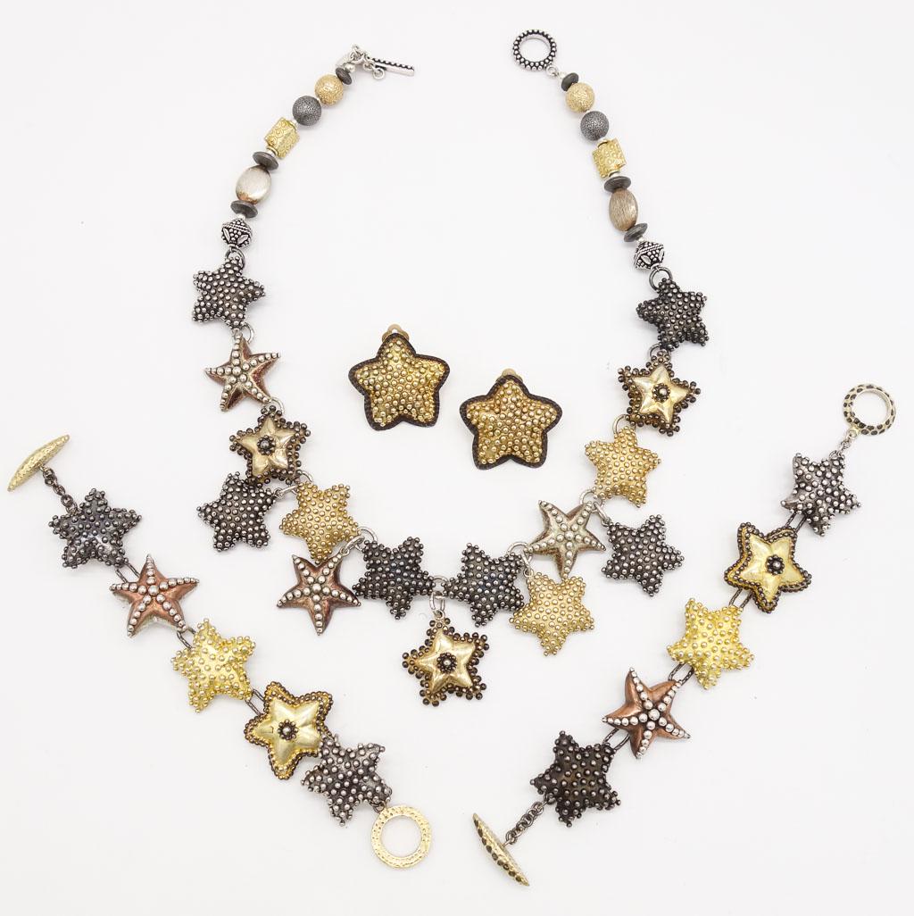 Vintage Amy Kahn Russell Sterling Silver Starfish Necklace, Bracelets, Earrings Suite (1 of 4)