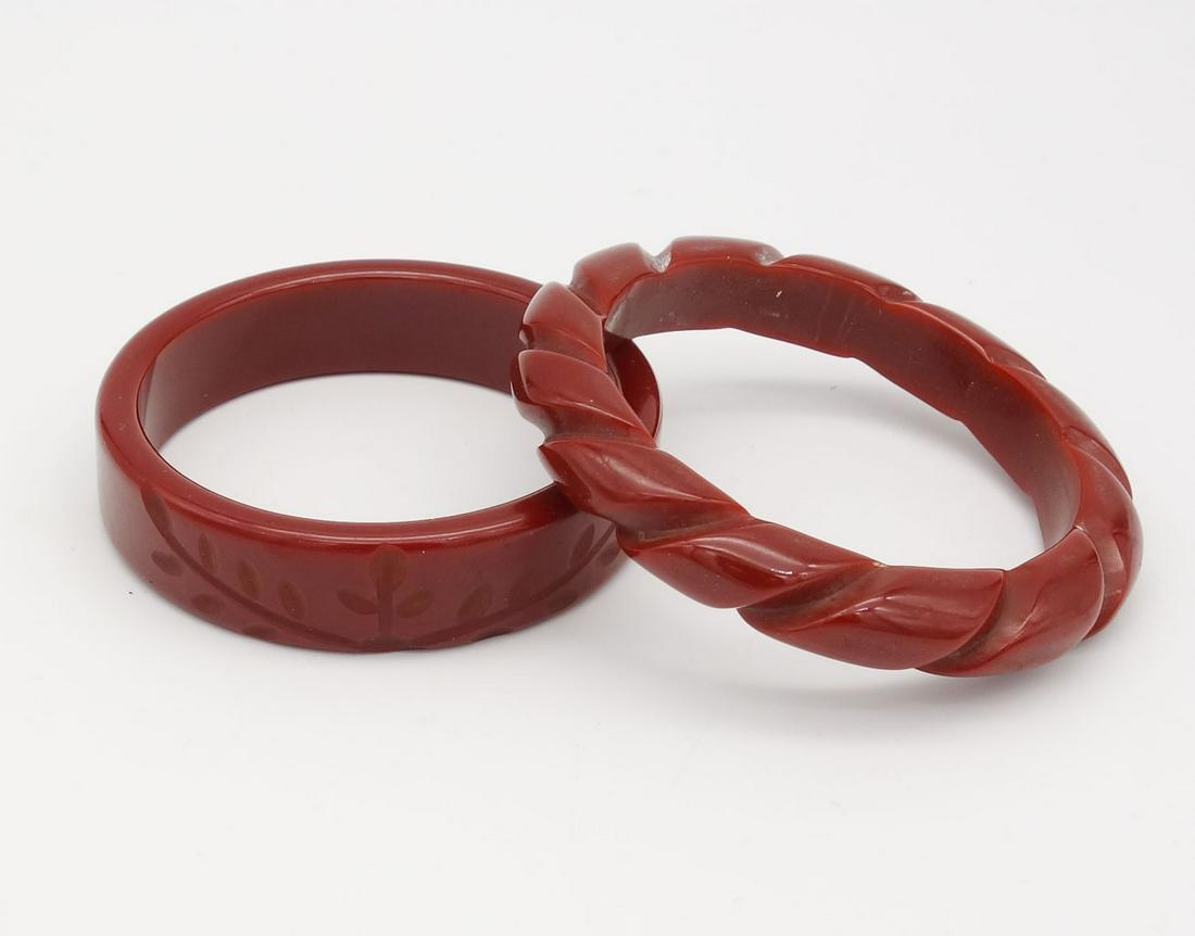 Vintage Mid Century Carved Burgundy Bakelite Bangle Bracelets (1 of 3)