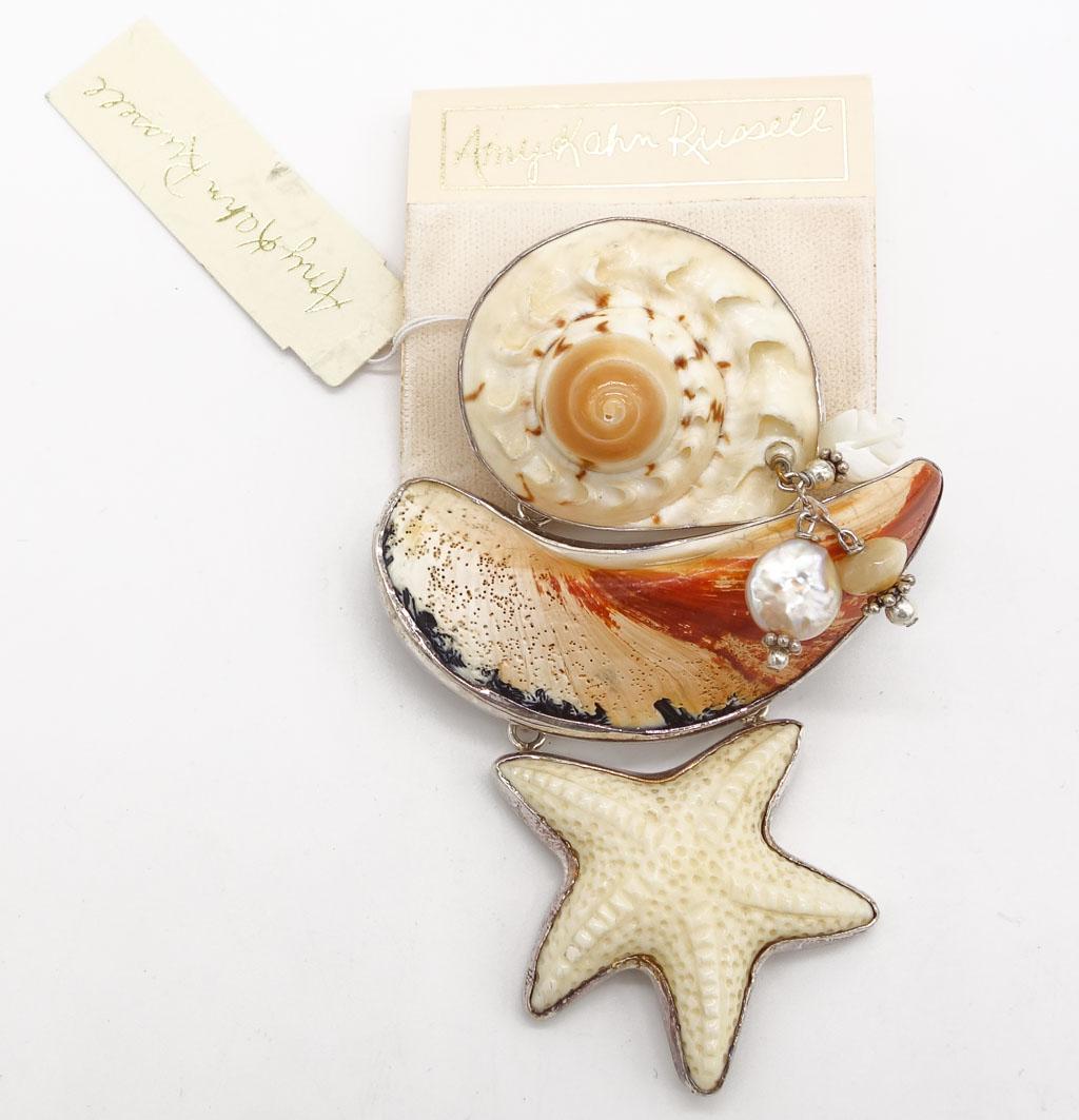 Vintage Amy Kahn Russell Sterling Silver Nautilus Shell Brooch Pin (1 of 3)
