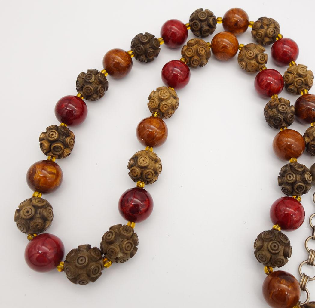 Vintage Chinese Silver Carved Bead and Marbled Bakelite Bead Necklace (1 of 4)