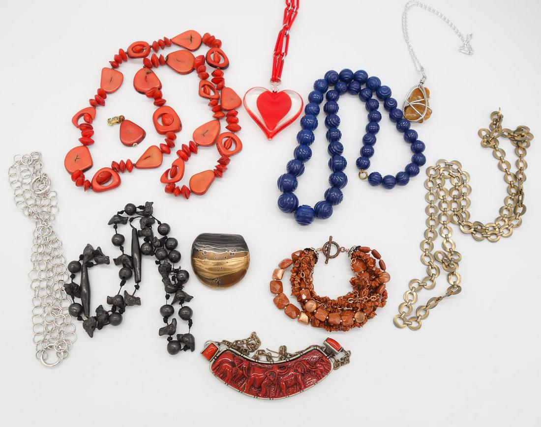 Vintage Lot 10 Necklaces Goldstone Bracelet, incl hardstone, Beaded, Heart, Elephant (1 of 5)