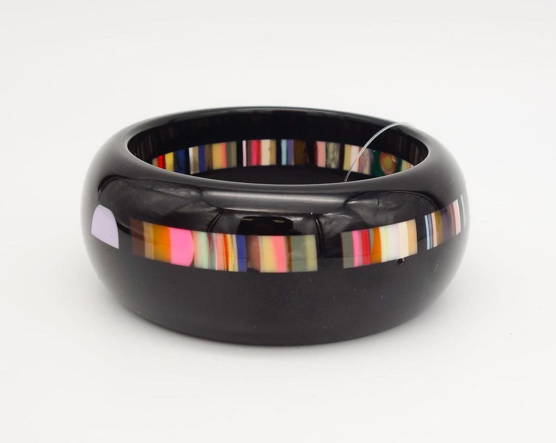 Sobral Pop Art Resin Colorful Stripe Black Bangle Bracelet (1 of 2)