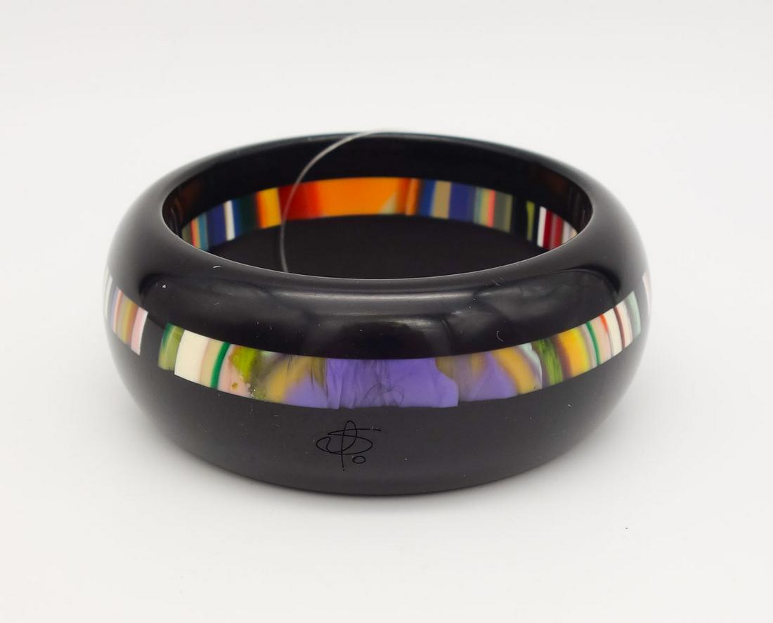 Sobral Pop Art Resin Colorful Stripe Black Bangle Bracelet (1 of 2)