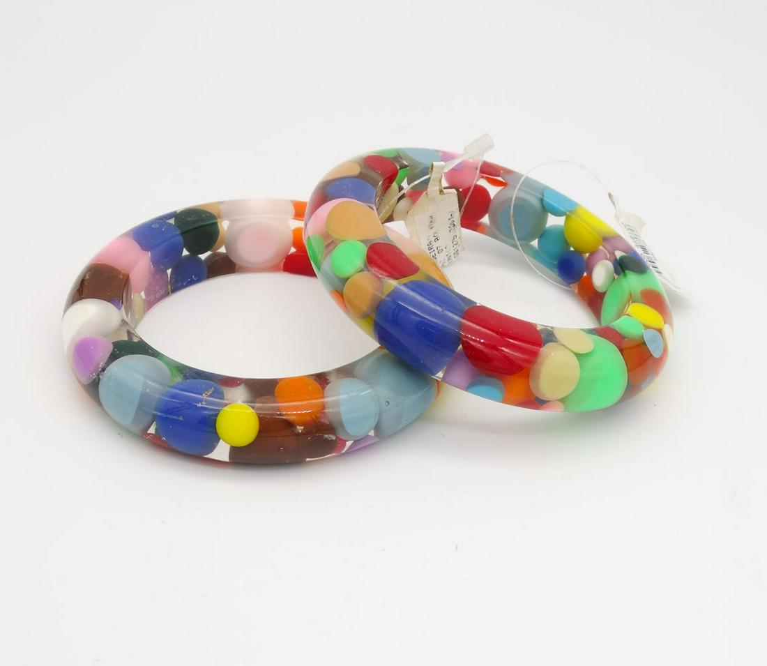 Pair Sobral Pop Art Clear Resin Rainbow Polka Dot Bangle Bracelets (1 of 3)