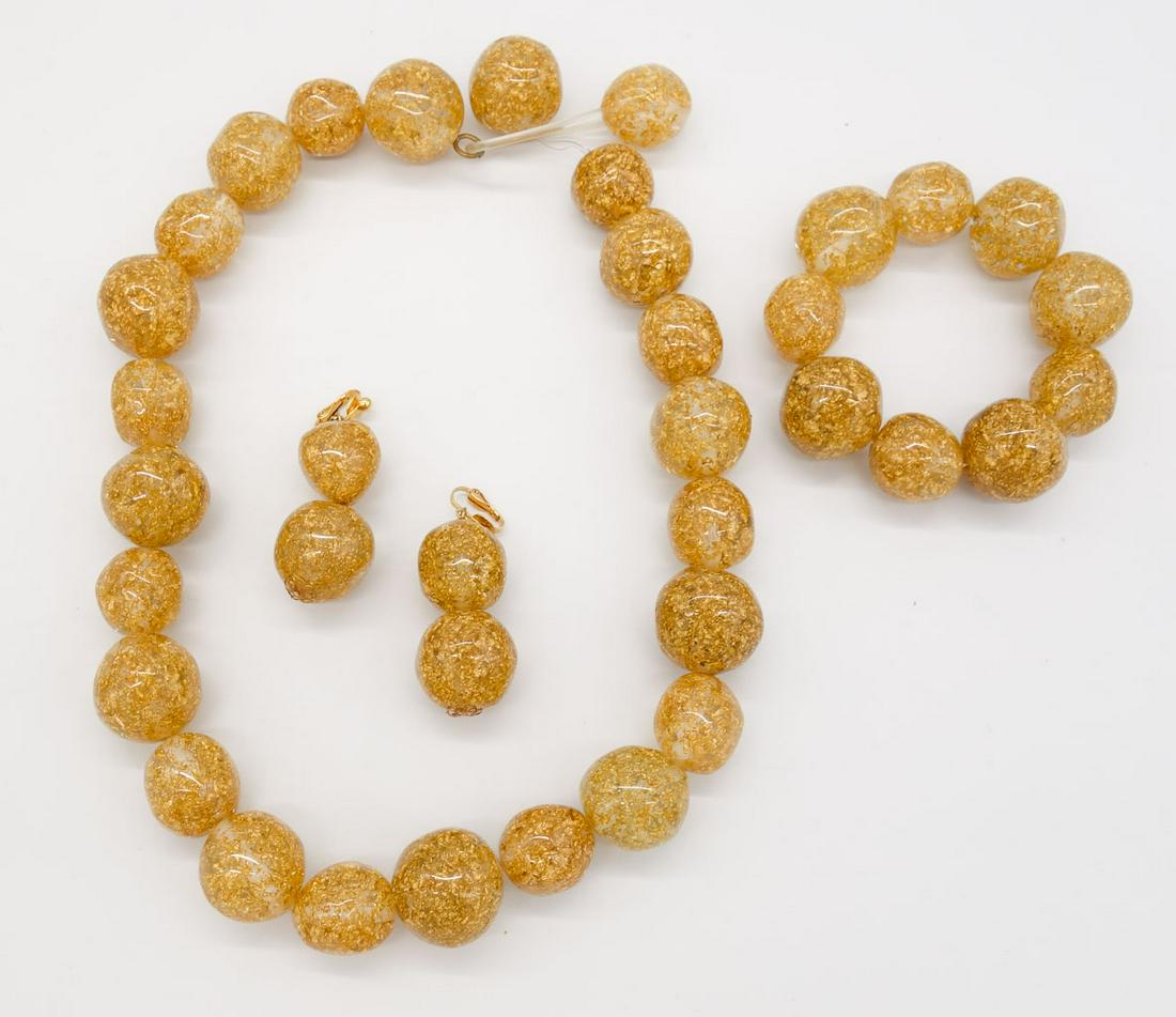 Sobral Pop Art Gold Glitter Resin Bead Necklace Bracelet Earrings Suite (1 of 2)