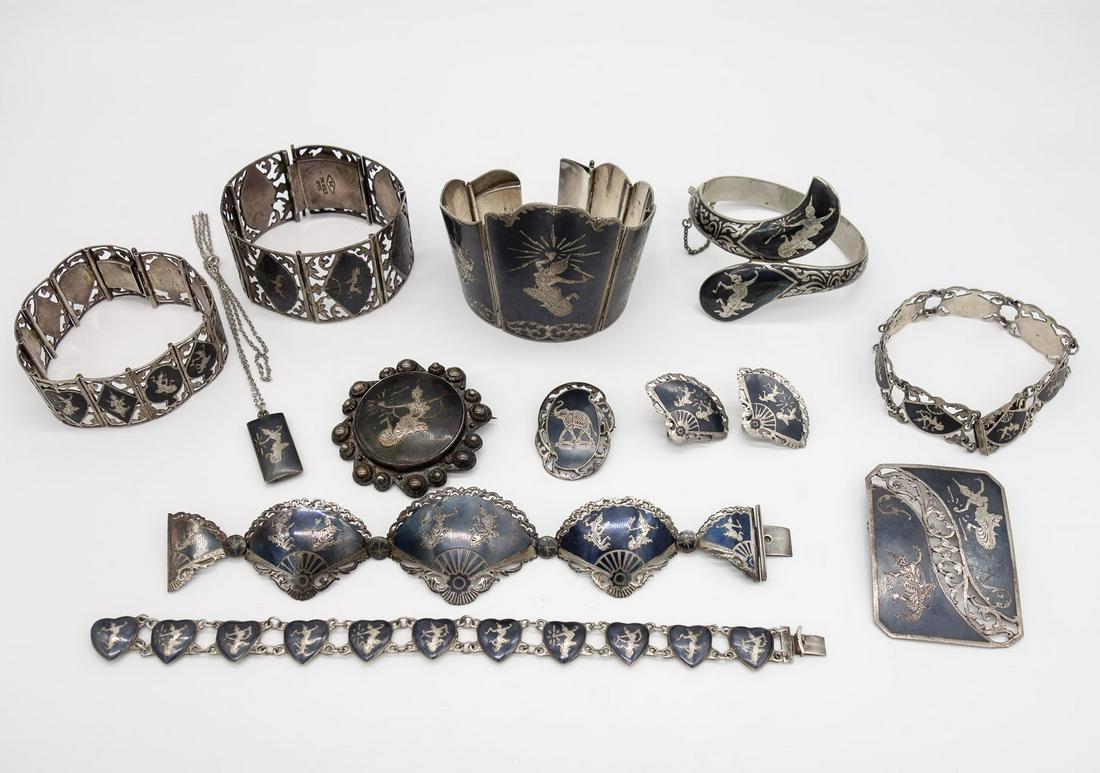 Vintage Group Siam Sterling Silver Niello Jewelry 293g (1 of 2)