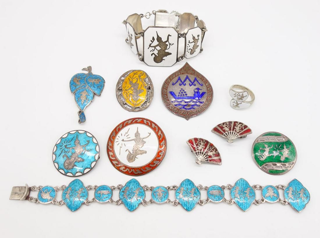 Vintage Group Siam Enamel Sterling Silver Niello Jewelry (1 of 2)