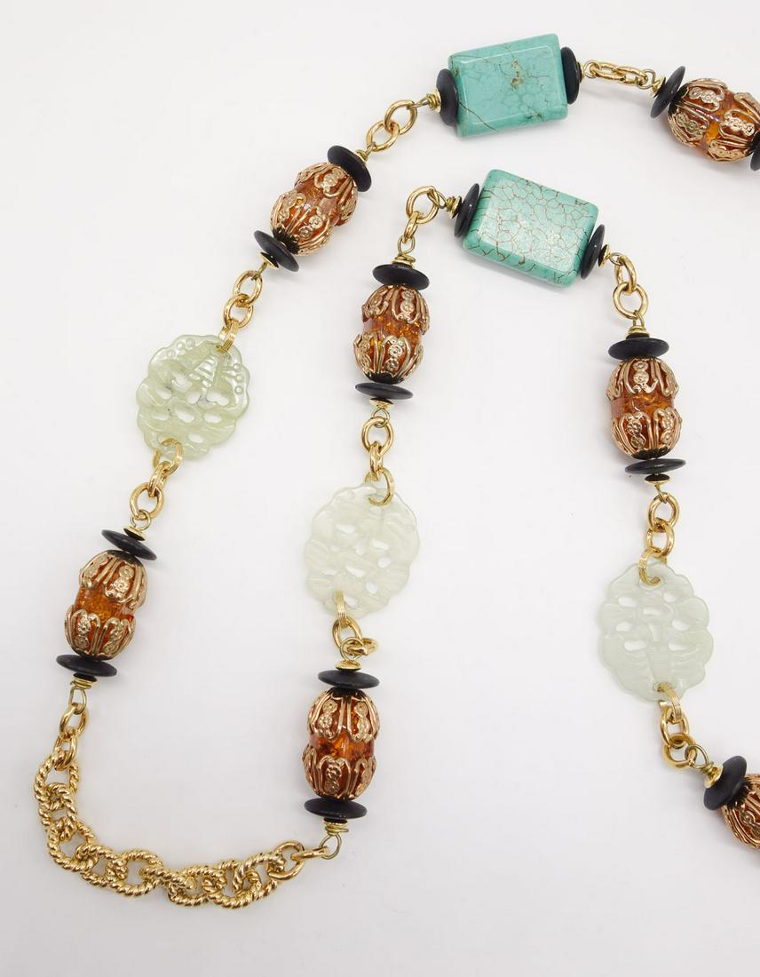 Vintage Mid Century Lawrence VRBA Faux Turquoise Jade Amber Bead Necklace (1 of 3)