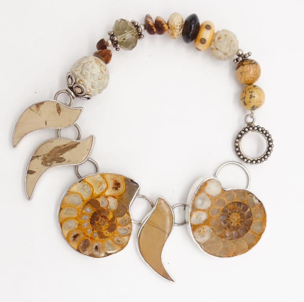 Vintage Nautilus Ammonite Fossil Shell Sterling Silver Bracelet (1 of 3)