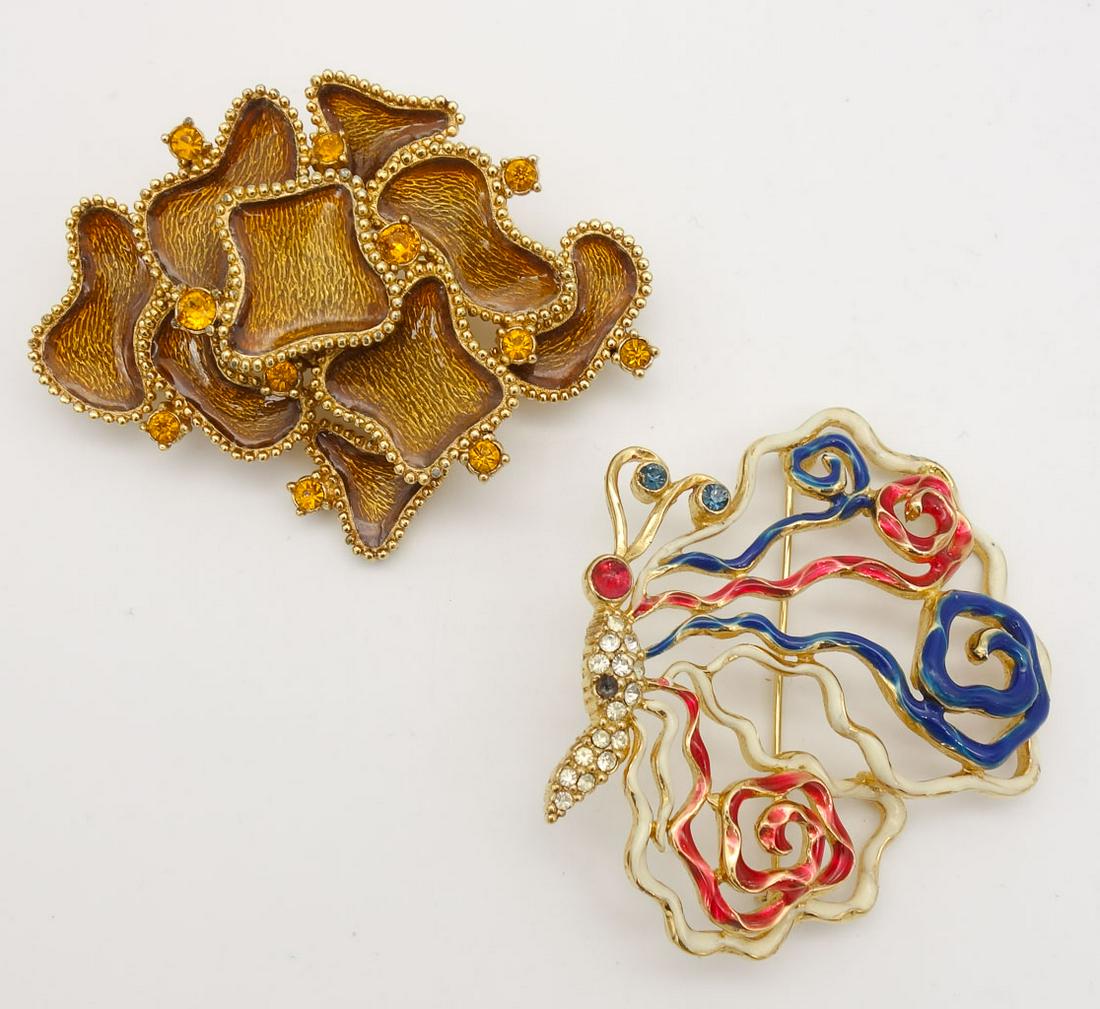 Vintage Lot of 2 Designer Ciner Brooch Pins incl Enamel Jeweled Butterfly (1 of 2)