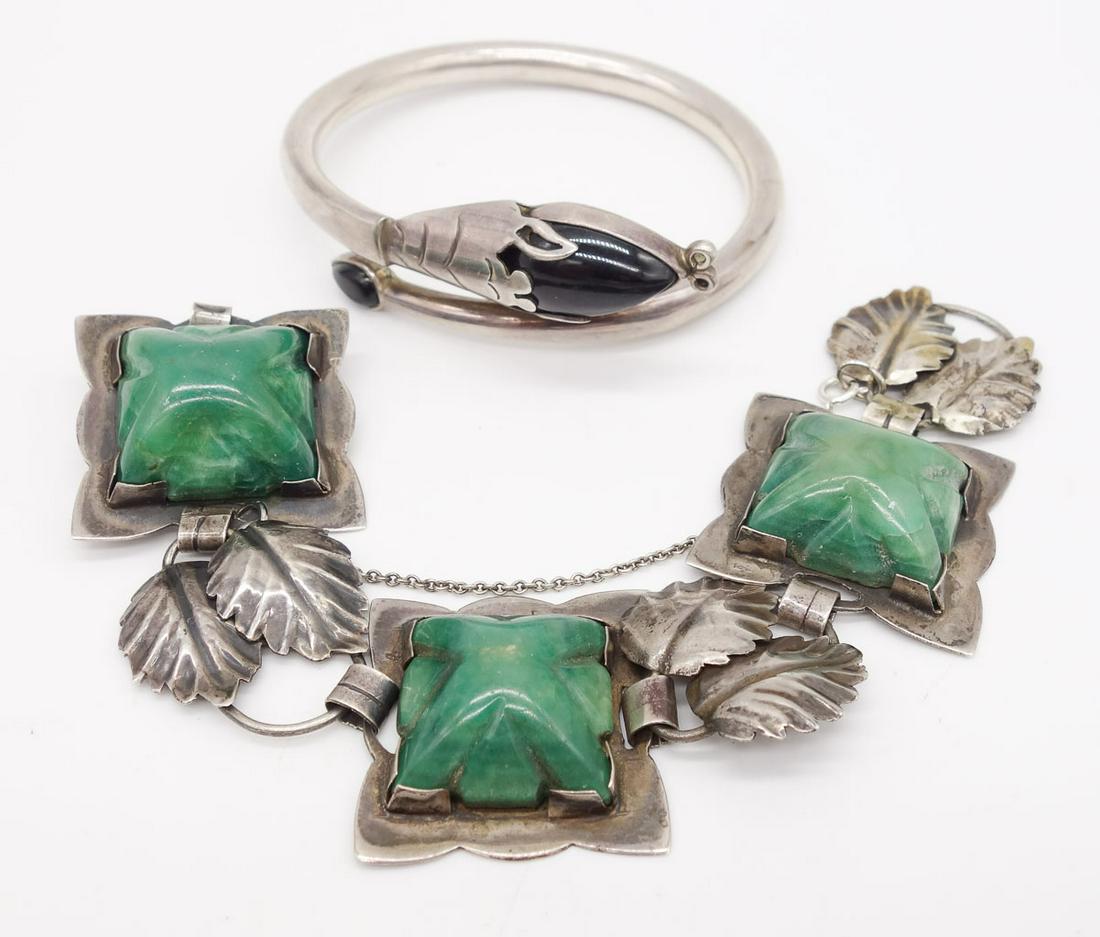 Vintage Designer Mexican Sterling Silver Bracelets incl Snake Onyx Green Stone (1 of 5)