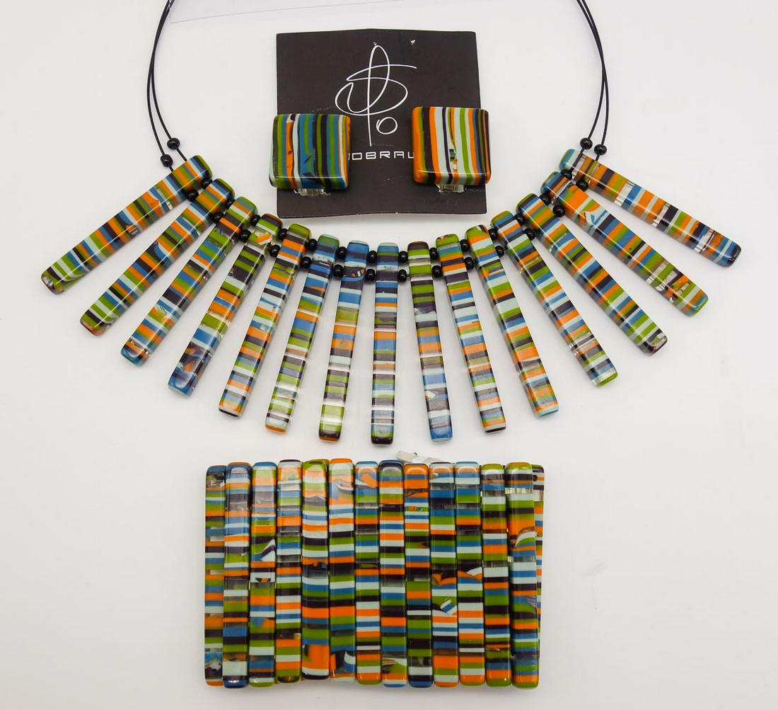 Sobral Pop Art Colorful Stripe Long Bead Resin Necklace, Bracelet, Earrings Suite (1 of 4)
