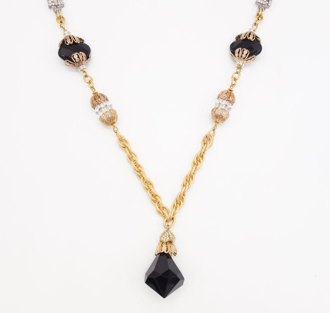 Vintage Mid Century Lawrence VRBA Rhinestone "FACES" Black Faceted Bead Necklace (1 of 3)