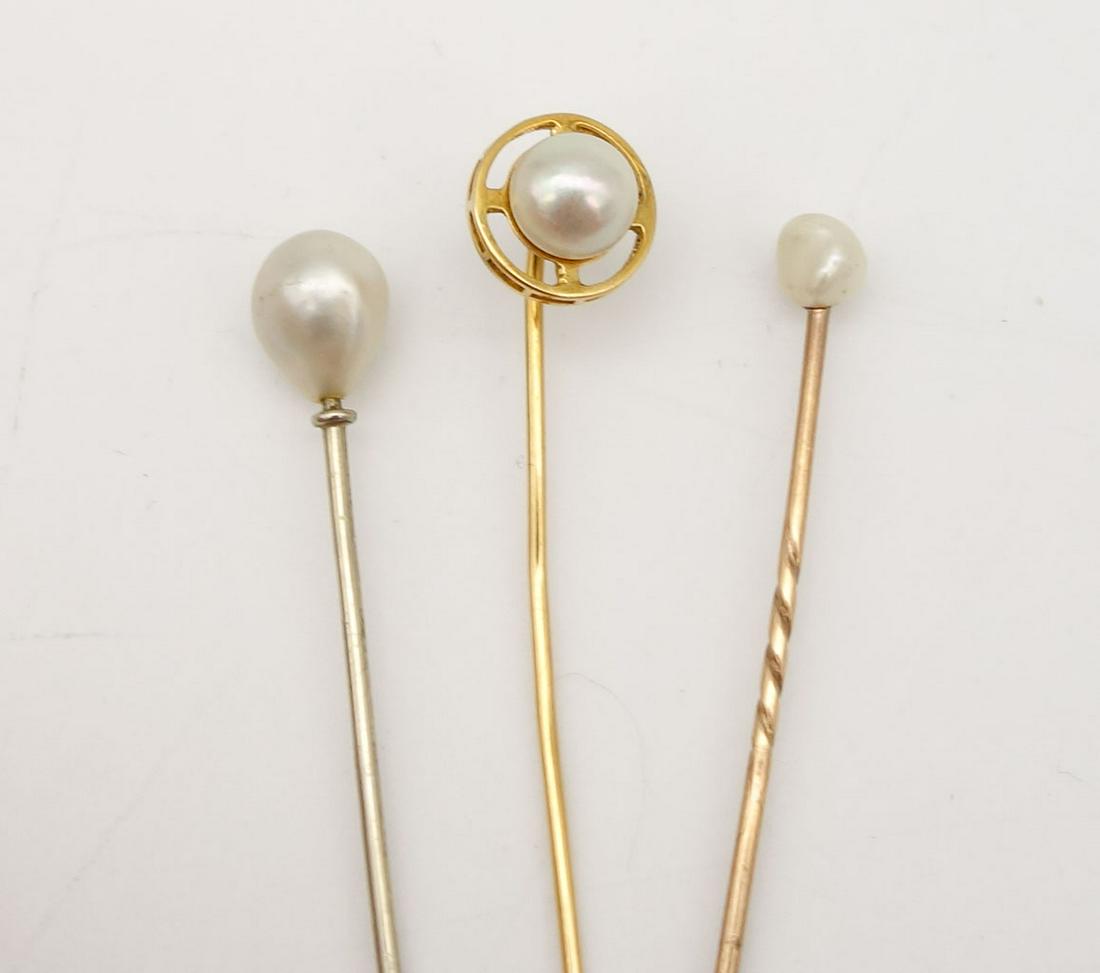 Vintage Lot 3 Pearl Stick Pins incl Solid and 14K Gold (1 of 2)