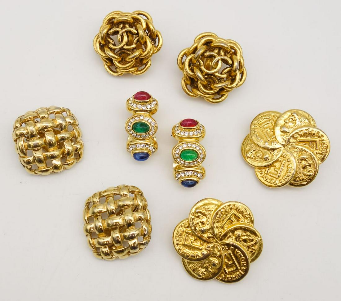 Vintage Designer Lot of 4 Pairs of Earrings incl Fendi, Chanel, Dior, Givenchy (1 of 2)