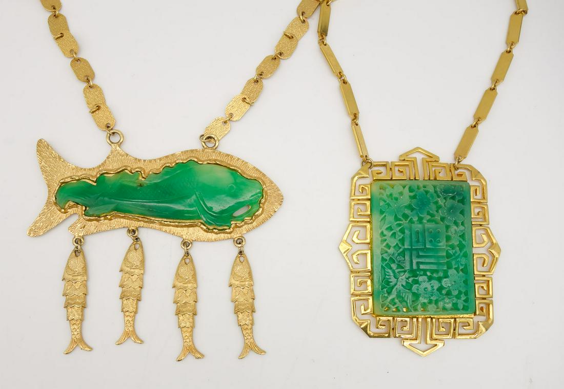 Vintage Lot Vendome Chinese Carved Hardstone Pendant Necklaces (1 of 3)