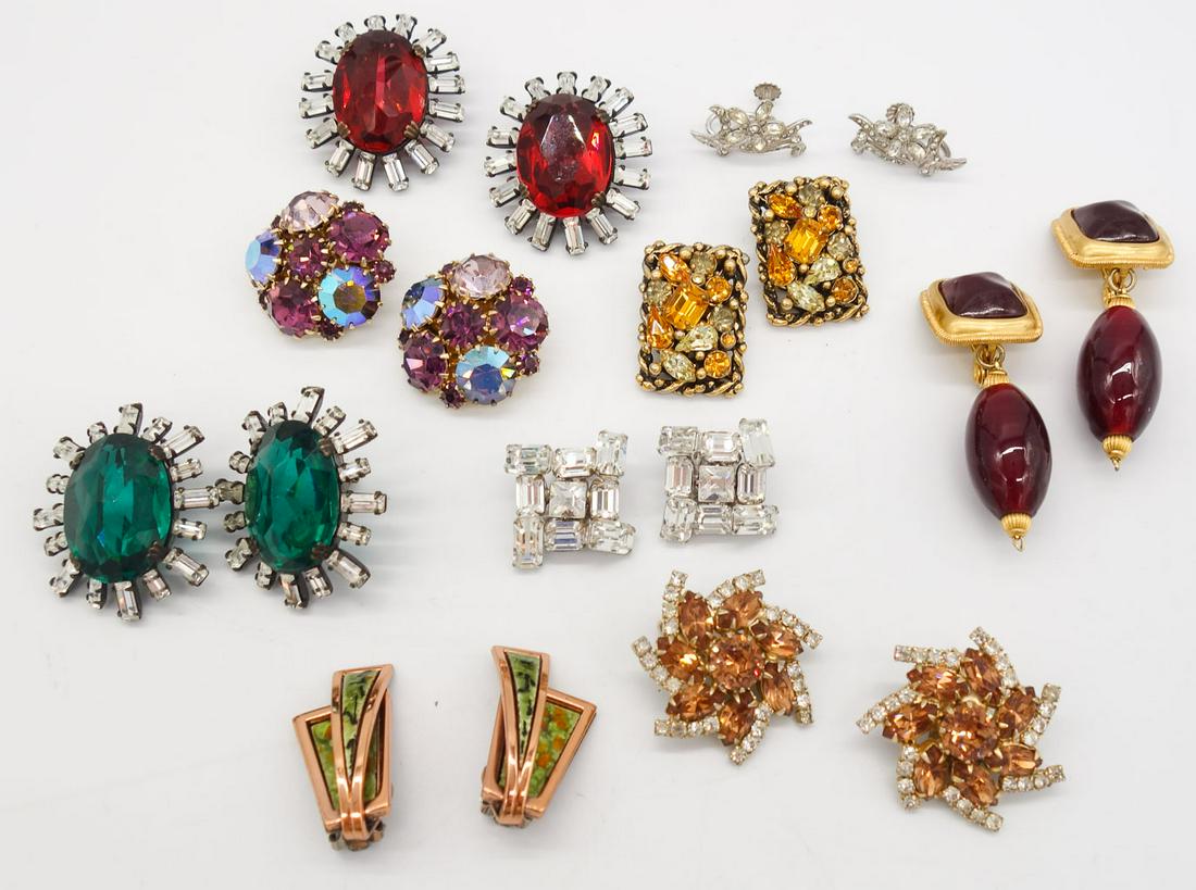 Vintage Lot 9 Pairs Earrings incl Weiss, Gripoix Bead, Renoir, Schreiner, Eisenberg (1 of 8)