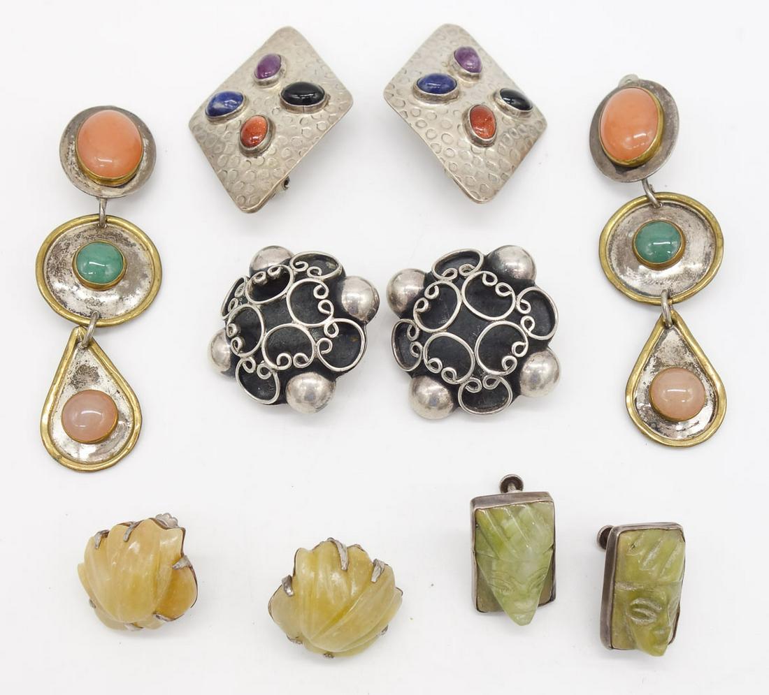 Vintage Group 5 Pairs Designer Mexican Sterling Silver Earrings (1 of 2)