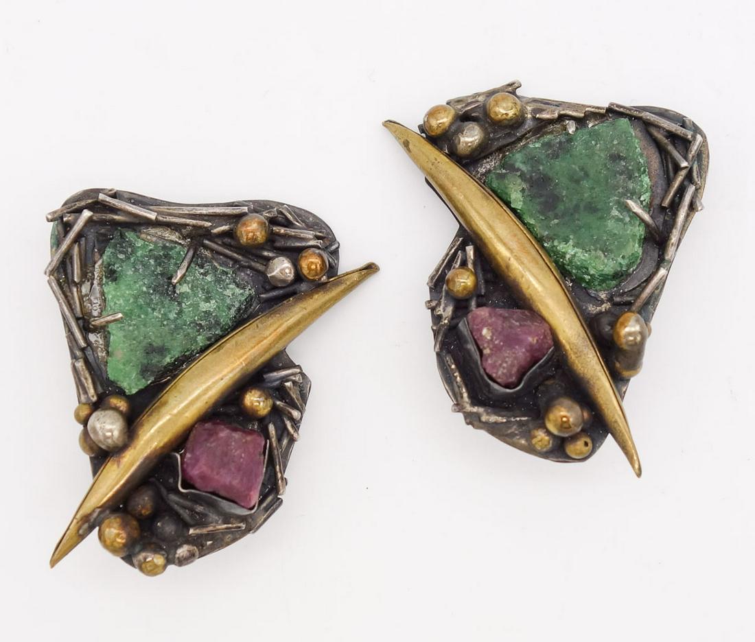 Vintage Margaret Ellis Sterling Silver Ruby Emerald Studio Earrings (1 of 4)