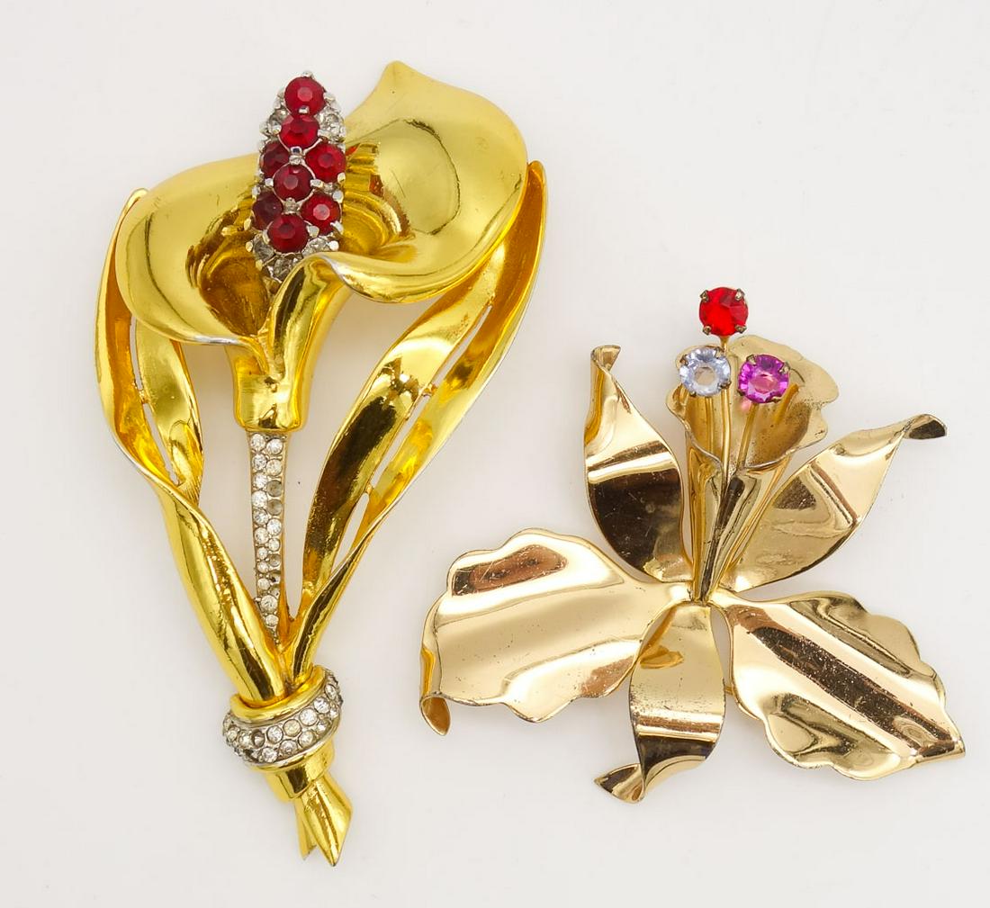 Vintage Coro Craft Gold GW Silver Floral Rhinestone Brooch Pins (1 of 4)