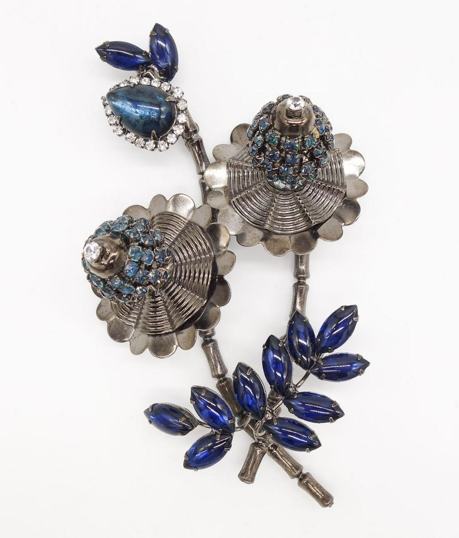 Vintage Mid Century Lawrence VRBA Blue Rhinestone Large Bamboo Style Brooch Pin for Restoration (1 of 3)