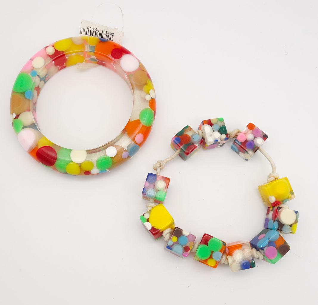 Sobral Pop Art Clear Resin Rainbow Polka Dot Bangle and Beaded Bracelets (1 of 2)