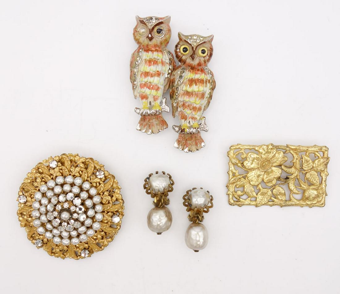 Vintage Lot Costume Jewelry incl Miriam Haskell and Coro Duette Owl Pin (1 of 4)
