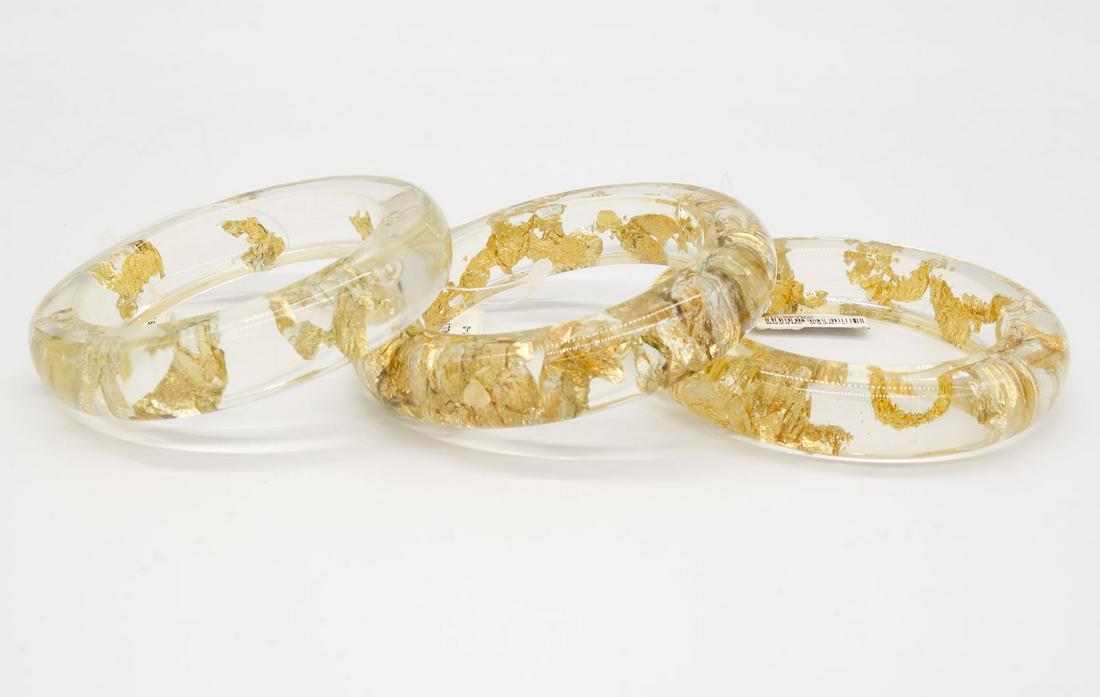 Sobral Pop Art Gold Leaf Resin Lot of 3 Bangle Bracelets Metalli (1 of 2)