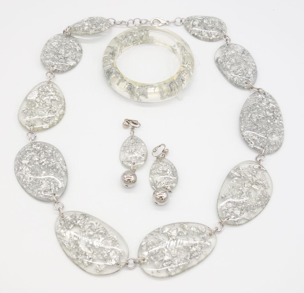 Sobral Pop Art SilverLeaf Resin Bangle Bracelet, Necklace, Earrings Suite Metalli (1 of 2)