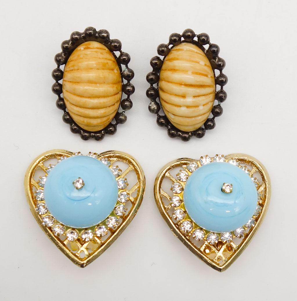 Vintage Mid Century 2 Pairs Lawrence VRBA Earrings incl Jeweled Hearts (1 of 2)