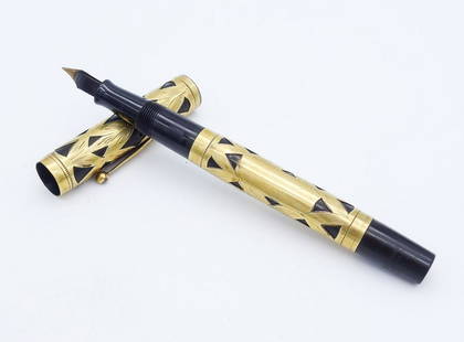 Vintage Waterman Gold Overlay Fountain Pen #552: This is a vintage fountain pen with ornate engraved gold overlay by Waterman. Numbered 552. The nib is numbered "2". 5 3/8" long