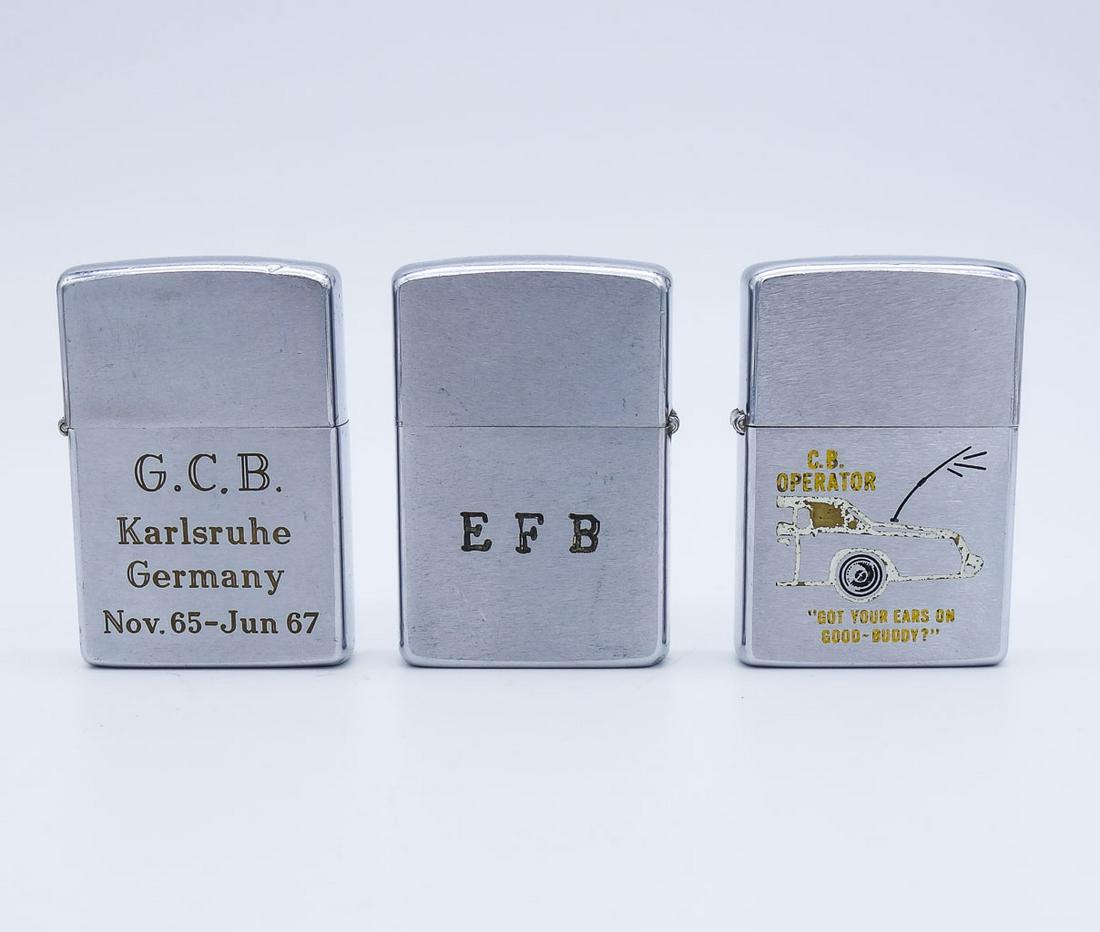 Vintage Lot of 3 Zippo Cigarette Lighters incl Enamel CB Operator (1 of 7)