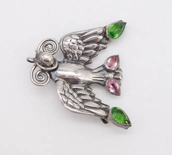 Vintage Hobe Sterling Silver Gemstone Dove Brooch Pin: This is a vintage sterling silver jeweled dove pendant/brooch pin from Hobe. 1 1/4 x 1 1/2" and it weighs a total of 10.3g.