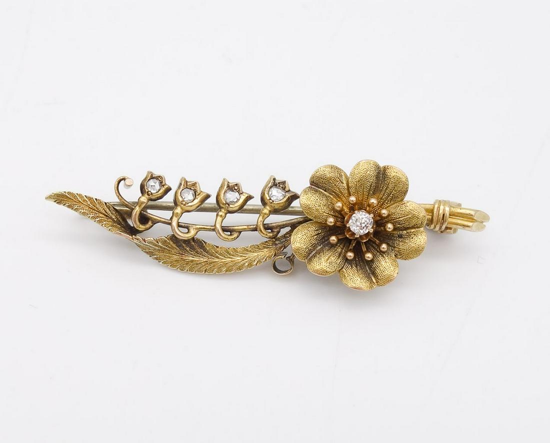 Antique 14K Gold Floral Diamond Brooch Pin (1 of 2)