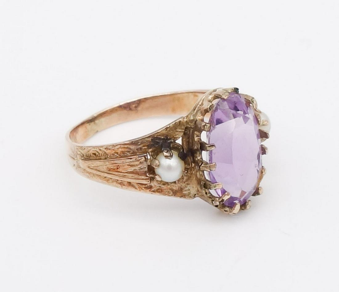 Antique Solid Rose Gold Seed Pearl Amethyst Ring Size 5 (1 of 4)