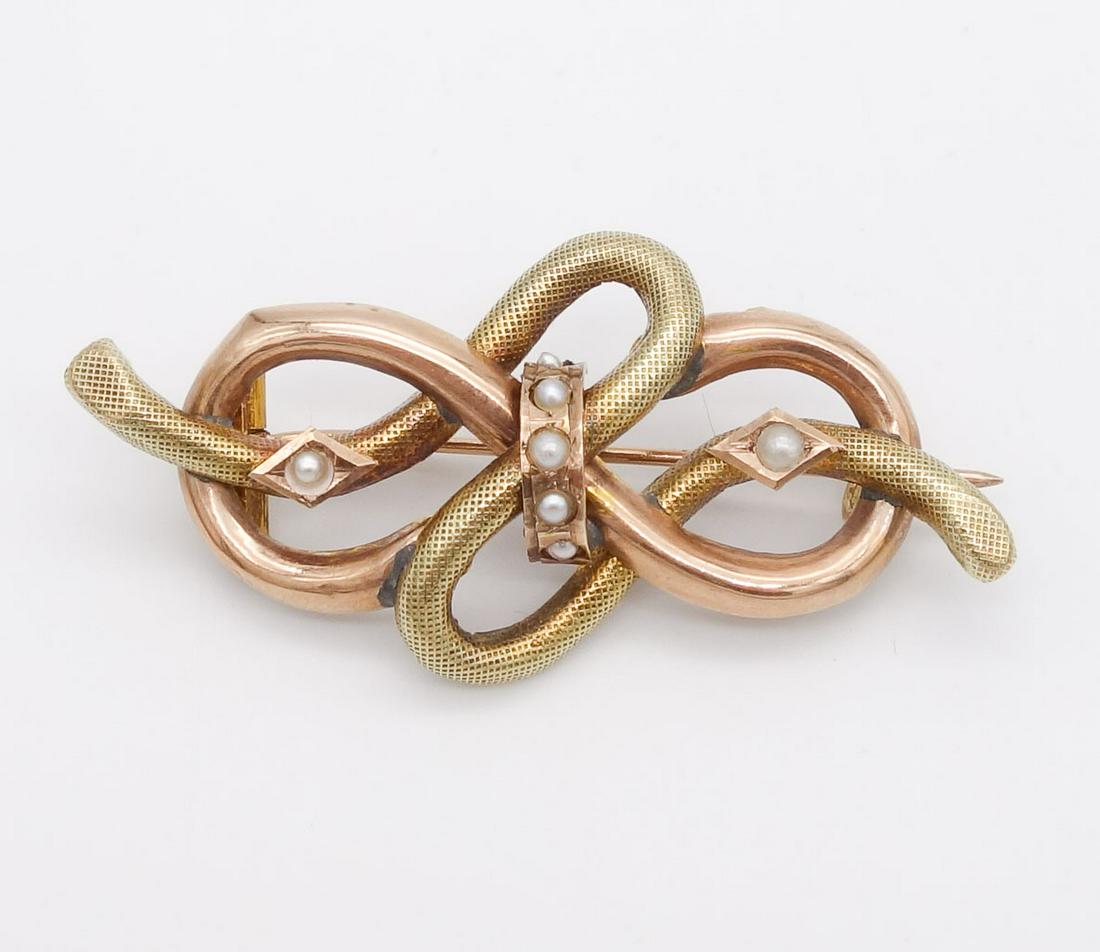 Antique Solid Multi-Colored Gold Seed Pearl Ornate Knot Brooch Pin (1 of 2)